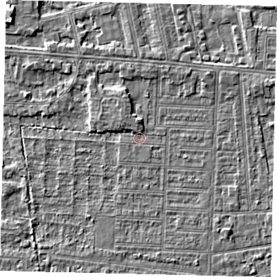 Shaded relief map of the ground around HU52LJ, computed from Environment Agency LiDAR. The ground here sits at about 2 m above sea level and falls 5 m across the surrounding 800 m. Surface water reaching this point runs off ground lying to the north-north-west, 1.5 m higher.