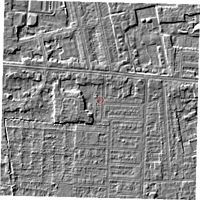 Shaded relief map of the ground around HU52LS, computed from Environment Agency LiDAR. The ground here sits at about 2 m above sea level and falls 3 m across the surrounding 800 m. Surface water reaching this point runs off ground lying to the west, 2.0 m higher.