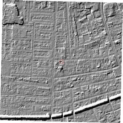 Shaded relief map of the ground around HU52NA, computed from Environment Agency LiDAR. The ground here sits at about 2 m above sea level and falls 6 m across the surrounding 800 m. Surface water reaching this point runs off ground lying to the north-north-east, 2.3 m higher.