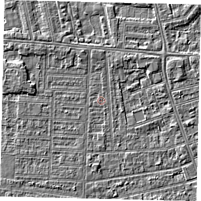 Shaded relief map of the ground around HU52NG, computed from Environment Agency LiDAR. The ground here sits at about 2 m above sea level and falls 2 m across the surrounding 800 m. Surface water reaching this point runs off ground lying to the north, 0.6 m higher.