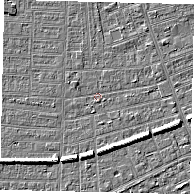 Shaded relief map of the ground around HU52NP, computed from Environment Agency LiDAR. The ground here sits at about 2 m above sea level and falls 6 m across the surrounding 800 m. Surface water reaching this point runs off ground lying to the west-north-west, 1.3 m higher.