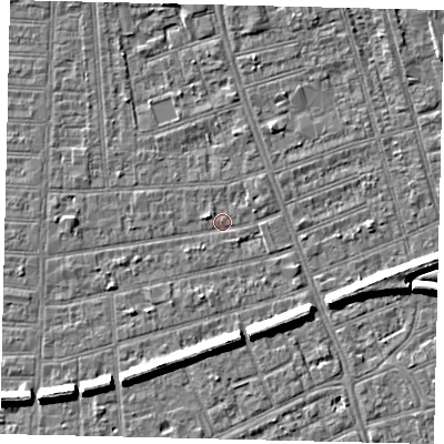 Shaded relief map of the ground around HU52NR, computed from Environment Agency LiDAR. The ground here sits at about 2 m above sea level and falls 6 m across the surrounding 800 m. Surface water reaching this point runs off ground lying to the west-north-west, 1.5 m higher.