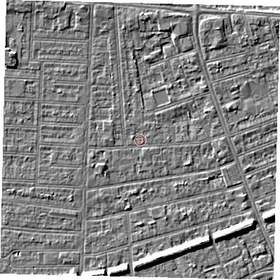 Shaded relief map of the ground around HU52NT, computed from Environment Agency LiDAR. The ground here sits at about 2 m above sea level and falls 6 m across the surrounding 800 m. Surface water reaching this point runs off ground lying to the north, 2.3 m higher.