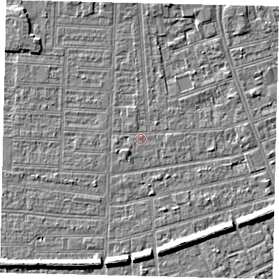 Shaded relief map of the ground around HU52NX, computed from Environment Agency LiDAR. The ground here sits at about 2 m above sea level and falls 6 m across the surrounding 800 m. Surface water reaching this point runs off ground lying to the north-north-east, 2.3 m higher.