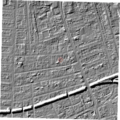 Shaded relief map of the ground around HU52PA, computed from Environment Agency LiDAR. The ground here sits at about 2 m above sea level and falls 6 m across the surrounding 800 m. Surface water reaching this point runs off ground lying to the south-west, 1.2 m higher.
