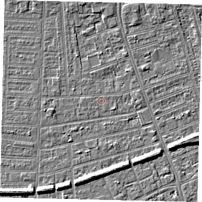 Shaded relief map of the ground around HU52PD, computed from Environment Agency LiDAR. The ground here sits at about 2 m above sea level and falls 6 m across the surrounding 800 m. Surface water reaching this point runs off ground lying to the north, 2.3 m higher.