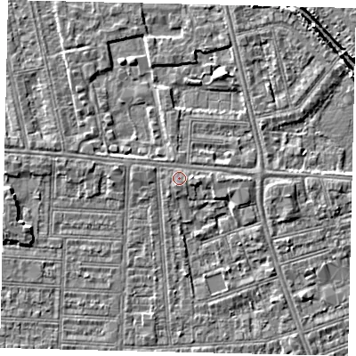 Shaded relief map of the ground around HU52PP, computed from Environment Agency LiDAR. The ground here sits at about 3 m above sea level and falls 4 m across the surrounding 800 m. Surface water reaching this point runs off ground lying to the east, 1.2 m higher.