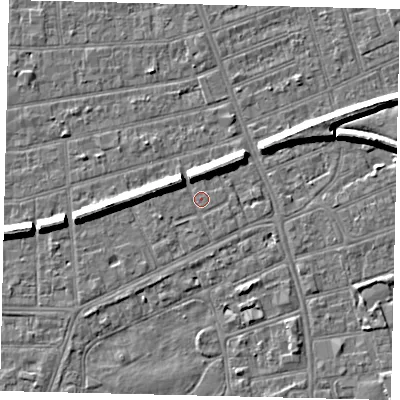 Shaded relief map of the ground around HU52QE, computed from Environment Agency LiDAR. The ground here sits at about 2 m above sea level and falls 7 m across the surrounding 800 m. Surface water reaching this point runs off ground lying to the north-east, 6.0 m higher.