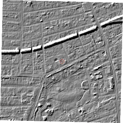 Shaded relief map of the ground around HU52QR, computed from Environment Agency LiDAR. The ground here sits at about 2 m above sea level and falls 7 m across the surrounding 800 m. Surface water reaching this point runs off ground lying to the west-south-west, 1.2 m higher.