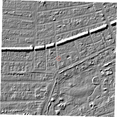Shaded relief map of the ground around HU52QS, computed from Environment Agency LiDAR. The ground here sits at about 2 m above sea level and falls 7 m across the surrounding 800 m. Surface water reaching this point runs off ground lying to the south-south-east, 0.6 m higher.