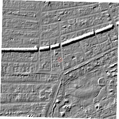 Shaded relief map of the ground around HU52RD, computed from Environment Agency LiDAR. The ground here sits at about 2 m above sea level and falls 7 m across the surrounding 800 m. Surface water reaching this point runs off ground lying to the south-east, 1.2 m higher.