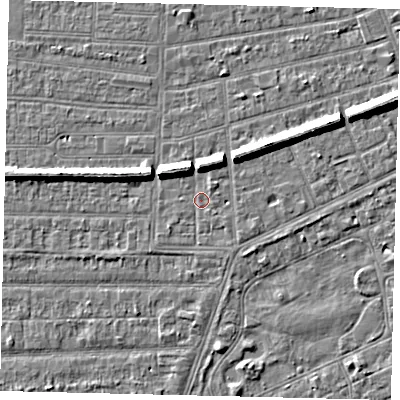 Shaded relief map of the ground around HU52RH, computed from Environment Agency LiDAR. The ground here sits at about 2 m above sea level and falls 7 m across the surrounding 800 m. Surface water reaching this point runs off ground lying to the north-east, 1.3 m higher.
