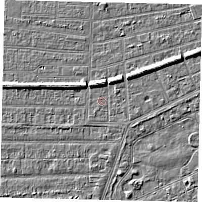Shaded relief map of the ground around HU52RL, computed from Environment Agency LiDAR. The ground here sits at about 2 m above sea level and falls 7 m across the surrounding 800 m. Surface water reaching this point runs off ground lying to the south-south-west, 0.8 m higher.