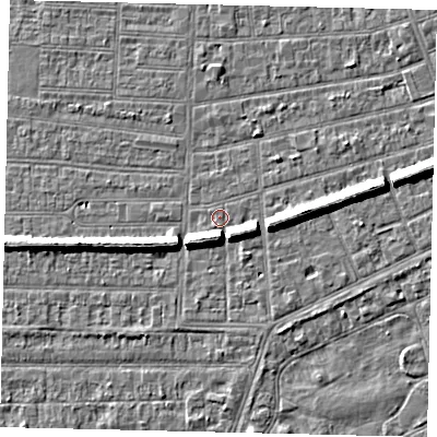 Shaded relief map of the ground around HU52RN, computed from Environment Agency LiDAR. The ground here sits at about 2 m above sea level and falls 6 m across the surrounding 800 m. Surface water reaching this point runs off ground lying to the south-south-west, 6.1 m higher.