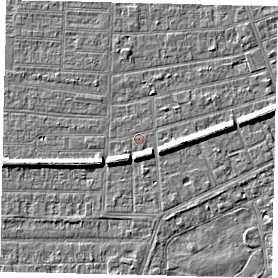 Shaded relief map of the ground around HU52RP, computed from Environment Agency LiDAR. The ground here sits at about 2 m above sea level and falls 7 m across the surrounding 800 m. Surface water reaching this point runs off ground lying to the east, 6.3 m higher.