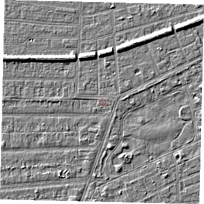 Shaded relief map of the ground around HU52RQ, computed from Environment Agency LiDAR. The ground here sits at about 2 m above sea level and falls 7 m across the surrounding 800 m. Surface water reaching this point runs off ground lying to the east, 0.7 m higher.