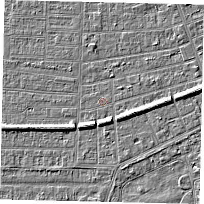 Shaded relief map of the ground around HU52RR, computed from Environment Agency LiDAR. The ground here sits at about 2 m above sea level and falls 7 m across the surrounding 800 m. Surface water reaching this point runs off ground lying to the east-south-east, 6.3 m higher.