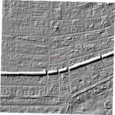 Shaded relief map of the ground around HU52RT, computed from Environment Agency LiDAR. The ground here sits at about 2 m above sea level and falls 6 m across the surrounding 800 m. Surface water reaching this point runs off ground lying to the east-south-east, 6.3 m higher.