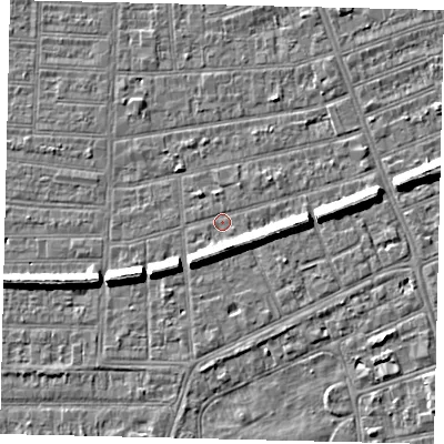 Shaded relief map of the ground around HU52RU, computed from Environment Agency LiDAR. The ground here sits at about 2 m above sea level and falls 7 m across the surrounding 800 m. Surface water reaching this point runs off ground lying to the south-south-east, 6.2 m higher.