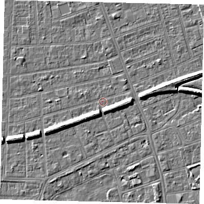 Shaded relief map of the ground around HU52RY, computed from Environment Agency LiDAR. The ground here sits at about 2 m above sea level and falls 7 m across the surrounding 800 m. Surface water reaching this point runs off ground lying to the south-south-west, 6.1 m higher.