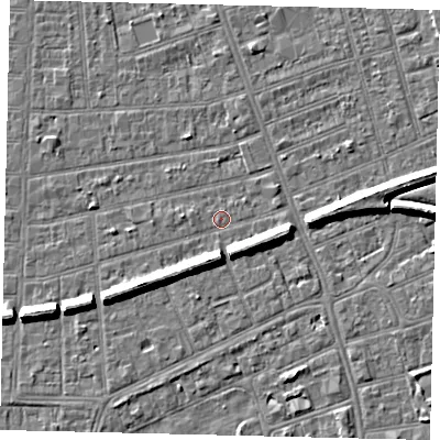 Shaded relief map of the ground around HU52SA, computed from Environment Agency LiDAR. The ground here sits at about 2 m above sea level and falls 7 m across the surrounding 800 m. Surface water reaching this point runs off ground lying to the south-south-west, 6.1 m higher.