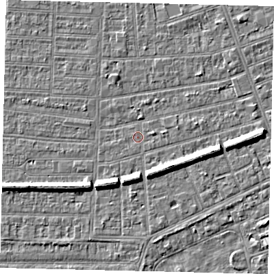 Shaded relief map of the ground around HU52SE, computed from Environment Agency LiDAR. The ground here sits at about 2 m above sea level and falls 7 m across the surrounding 800 m. Surface water reaching this point runs off ground lying to the north-east, 1.6 m higher.