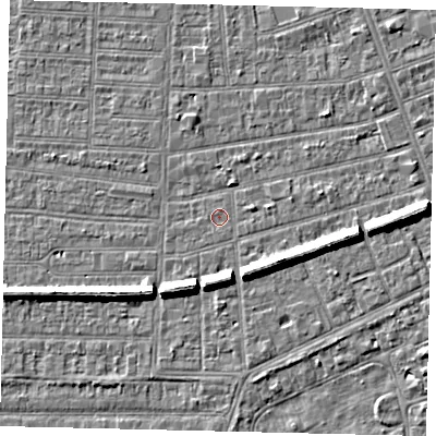 Shaded relief map of the ground around HU52SF, computed from Environment Agency LiDAR. The ground here sits at about 2 m above sea level and falls 7 m across the surrounding 800 m. Surface water reaching this point runs off ground lying to the north-east, 1.6 m higher.
