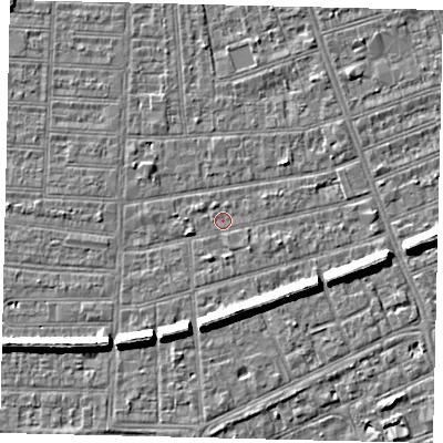 Shaded relief map of the ground around HU52SH, computed from Environment Agency LiDAR. The ground here sits at about 2 m above sea level and falls 7 m across the surrounding 800 m. Surface water reaching this point runs off ground lying to the north-east, 1.6 m higher.