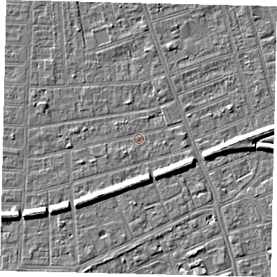 Shaded relief map of the ground around HU52SJ, computed from Environment Agency LiDAR. The ground here sits at about 2 m above sea level and falls 7 m across the surrounding 800 m. Surface water reaching this point runs off ground lying to the east, 6.3 m higher.