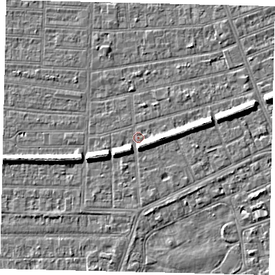 Shaded relief map of the ground around HU52SL, computed from Environment Agency LiDAR. The ground here sits at about 2 m above sea level and falls 7 m across the surrounding 800 m. Surface water reaching this point runs off ground lying to the east, 6.2 m higher.