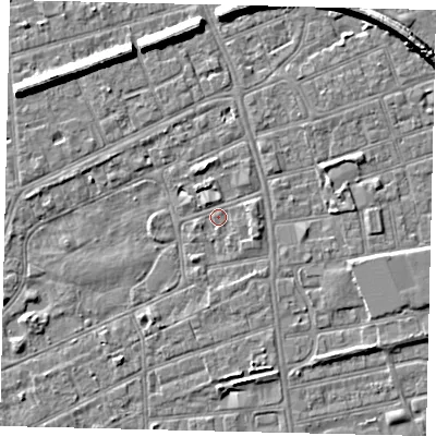 Shaded relief map of the ground around HU52SX, computed from Environment Agency LiDAR. The ground here sits at about 2 m above sea level and falls 8 m across the surrounding 800 m. Surface water reaching this point runs off ground lying to the east-south-east, 1.7 m higher.