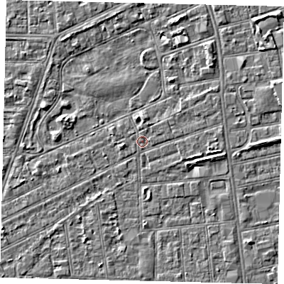 Shaded relief map of the ground around HU52TA, computed from Environment Agency LiDAR. The ground here sits at about 2 m above sea level and falls 3 m across the surrounding 800 m. Surface water reaching this point runs off ground lying to the east-south-east, 1.3 m higher.