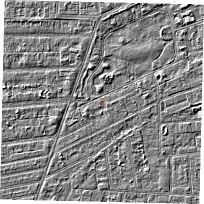 Shaded relief map of the ground around HU52TD, computed from Environment Agency LiDAR. The ground here sits at about 2 m above sea level and falls 3 m across the surrounding 800 m. Surface water reaching this point runs off ground lying to the south-west, 1.8 m higher.