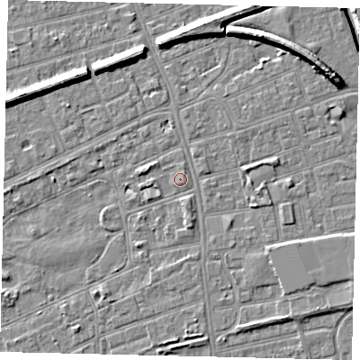 Shaded relief map of the ground around HU52TH, computed from Environment Agency LiDAR. The ground here sits at about 2 m above sea level and falls 9 m across the surrounding 800 m. Surface water reaching this point runs off ground lying to the south-east, 0.9 m higher.