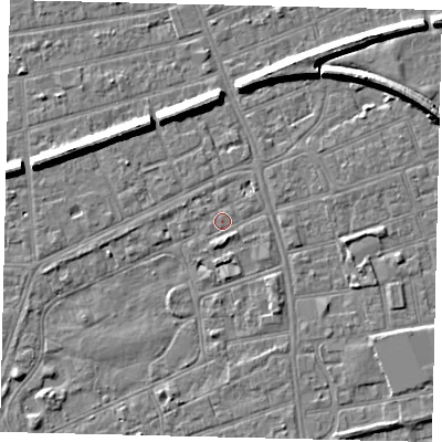 Shaded relief map of the ground around HU52TJ, computed from Environment Agency LiDAR. The ground here sits at about 2 m above sea level and falls 7 m across the surrounding 800 m. Surface water reaching this point runs off ground lying to the west-north-west, 6.0 m higher.