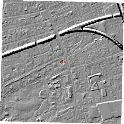Shaded relief map of the ground around HU52TL, computed from Environment Agency LiDAR. The ground here sits at about 2 m above sea level and falls 9 m across the surrounding 800 m. Surface water reaching this point runs off ground lying to the east-south-east, 1.2 m higher.