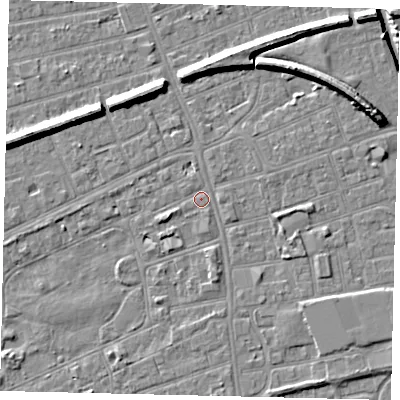 Shaded relief map of the ground around HU52TP, computed from Environment Agency LiDAR. The ground here sits at about 2 m above sea level and falls 9 m across the surrounding 800 m. Surface water reaching this point runs off ground lying to the east-south-east, 1.8 m higher.
