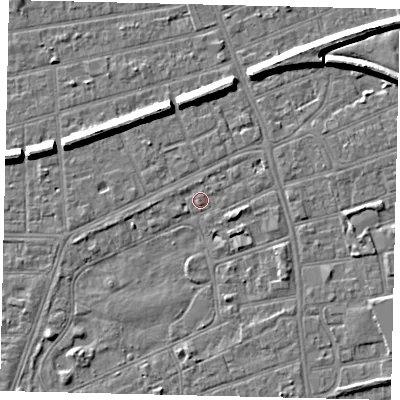Shaded relief map of the ground around HU52TQ, computed from Environment Agency LiDAR. The ground here sits at about 2 m above sea level and falls 7 m across the surrounding 800 m. Surface water reaching this point runs off ground lying to the north-west, 6.5 m higher.