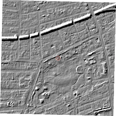 Shaded relief map of the ground around HU52TR, computed from Environment Agency LiDAR. The ground here sits at about 2 m above sea level and falls 7 m across the surrounding 800 m. Surface water reaching this point runs off ground lying to the east-north-east, 1.1 m higher.
