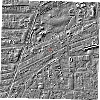 Shaded relief map of the ground around HU52UL, computed from Environment Agency LiDAR. The ground here sits at about 2 m above sea level and falls 3 m across the surrounding 800 m. Surface water reaching this point runs off ground lying to the east, 2.8 m higher.