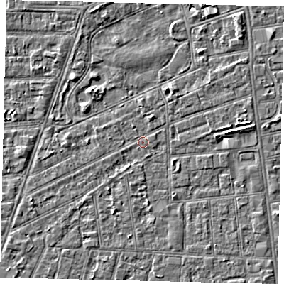 Shaded relief map of the ground around HU52UP, computed from Environment Agency LiDAR. The ground here sits at about 2 m above sea level and falls 3 m across the surrounding 800 m. Surface water reaching this point runs off ground lying to the east, 2.8 m higher.