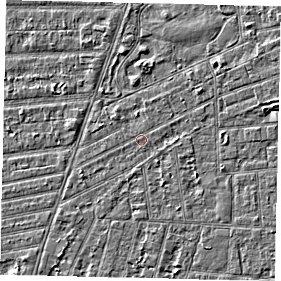 Shaded relief map of the ground around HU52UR, computed from Environment Agency LiDAR. The ground here sits at about 2 m above sea level and falls 3 m across the surrounding 800 m. Surface water reaching this point runs off ground lying to the south-south-east, 1.4 m higher.