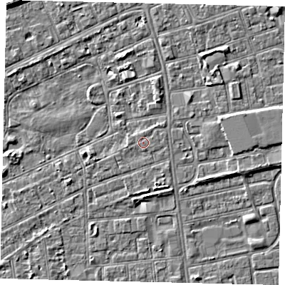 Shaded relief map of the ground around HU52UX, computed from Environment Agency LiDAR. The ground here sits at about 2 m above sea level and falls 6 m across the surrounding 800 m. The ground contributing surface water to this point lies to the south-south-east.