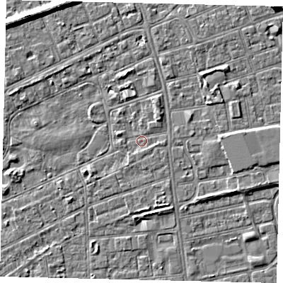 Shaded relief map of the ground around HU52UY, computed from Environment Agency LiDAR. The ground here sits at about 2 m above sea level and falls 7 m across the surrounding 800 m. Surface water reaching this point runs off ground lying to the north-east, 1.6 m higher.