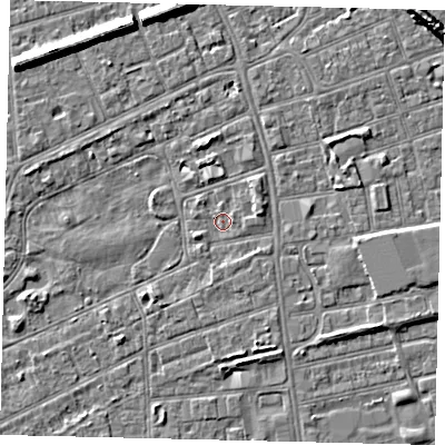 Shaded relief map of the ground around HU52UZ, computed from Environment Agency LiDAR. The ground here sits at about 2 m above sea level and falls 8 m across the surrounding 800 m. Surface water reaching this point runs off ground lying to the east-north-east, 1.8 m higher.