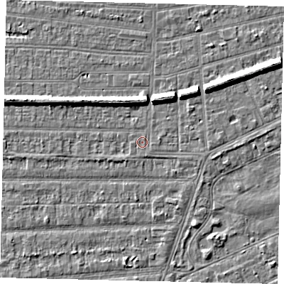 Shaded relief map of the ground around HU53AG, computed from Environment Agency LiDAR. The ground here sits at about 2 m above sea level and falls 7 m across the surrounding 800 m. Surface water reaching this point runs off ground lying to the south-west, 1.0 m higher.