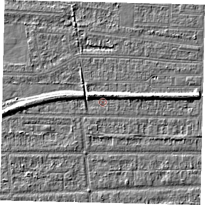 Shaded relief map of the ground around HU53AZ, computed from Environment Agency LiDAR. The ground here sits at about 2 m above sea level and falls 6 m across the surrounding 800 m. Surface water reaching this point runs off ground lying to the north-north-west, 4.4 m higher.