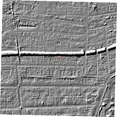 Shaded relief map of the ground around HU53BB, computed from Environment Agency LiDAR. The ground here sits at about 2 m above sea level and falls 7 m across the surrounding 800 m. Surface water reaching this point runs off ground lying to the north-north-west, 4.6 m higher.