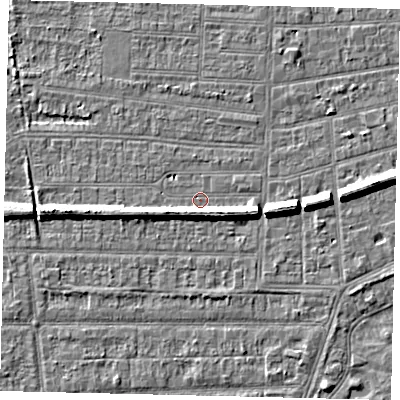 Shaded relief map of the ground around HU53BH, computed from Environment Agency LiDAR. The ground here sits at about 2 m above sea level and falls 7 m across the surrounding 800 m. Surface water reaching this point runs off ground lying to the west-south-west, 5.5 m higher.