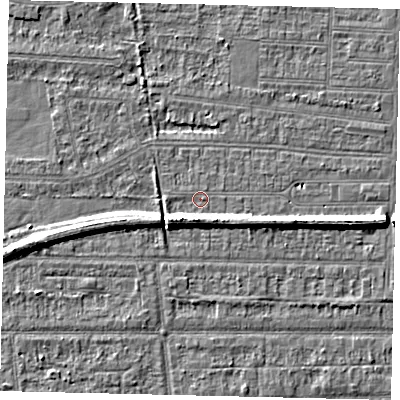 Shaded relief map of the ground around HU53BJ, computed from Environment Agency LiDAR. The ground here sits at about 2 m above sea level and falls 6 m across the surrounding 800 m. Surface water reaching this point runs off ground lying to the south, 4.4 m higher.